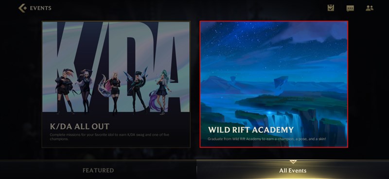 Nhấn chọn Wild Rift Academy trong All Events